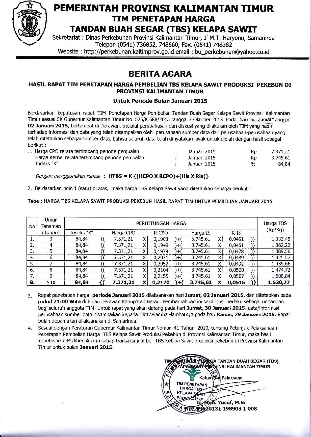 Informasi Harga TBS Kelapa Sawit Bulan Januari 2015