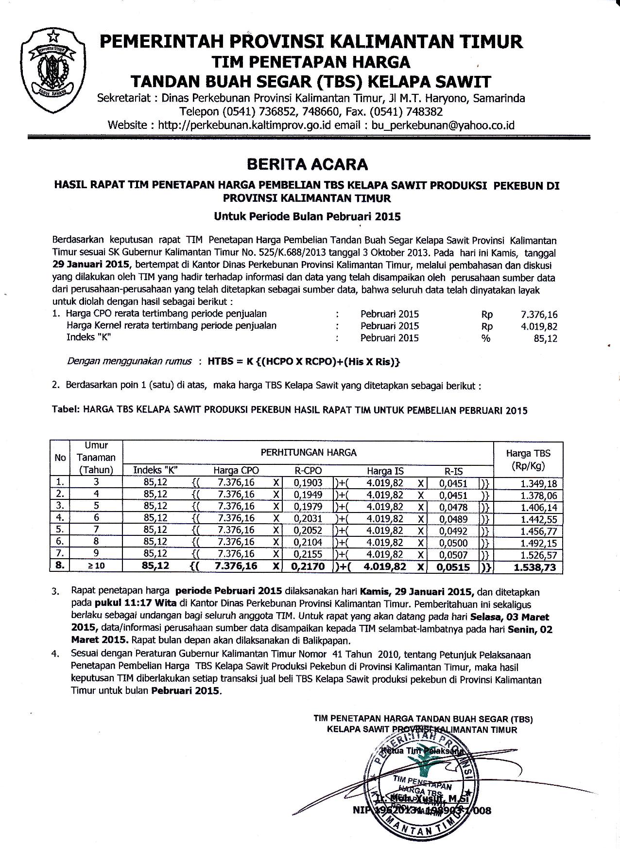 Informasi Harga TBS Kelapa Sawit Bulan Pebruari 2015