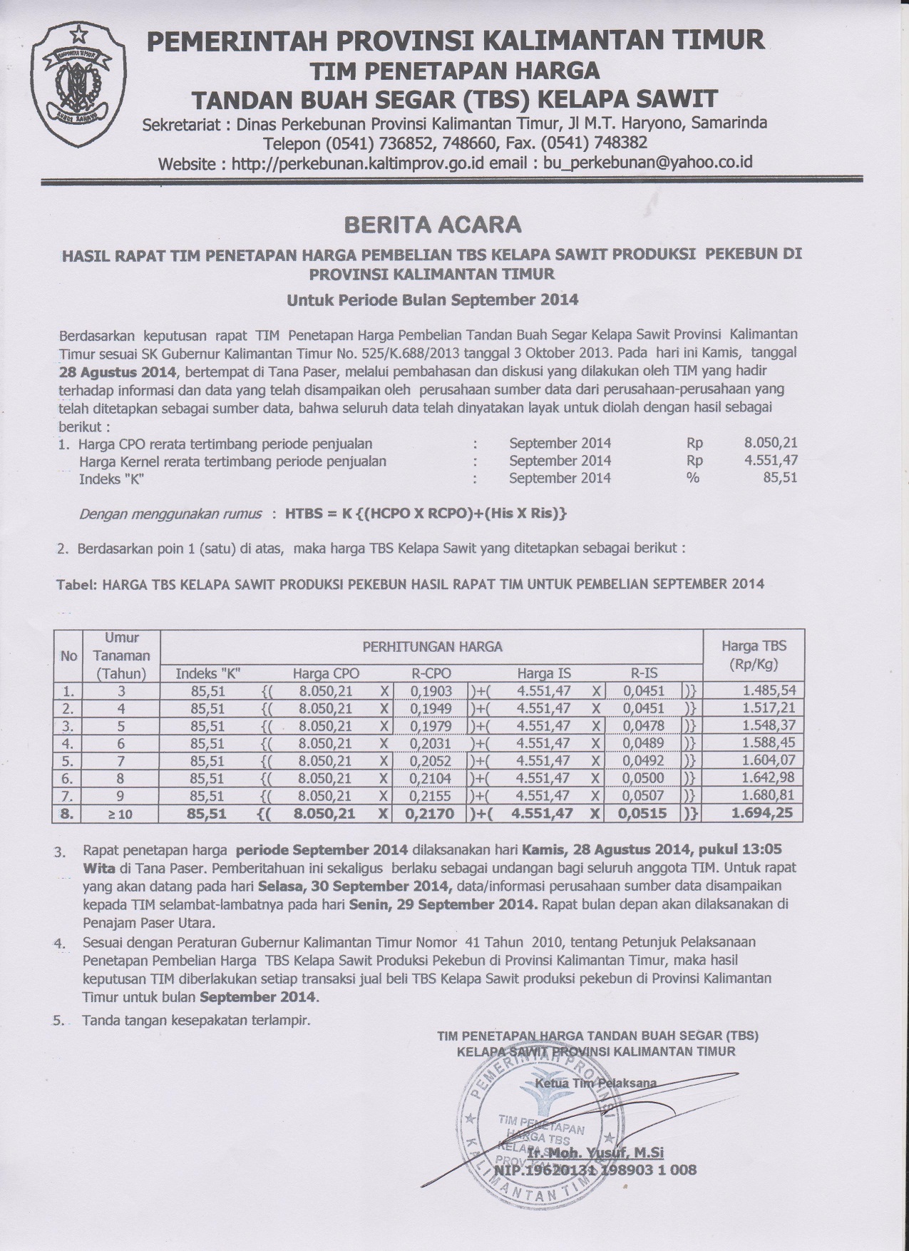 Informasi Harga TBS Kelapa Sawit Bulan September 2014