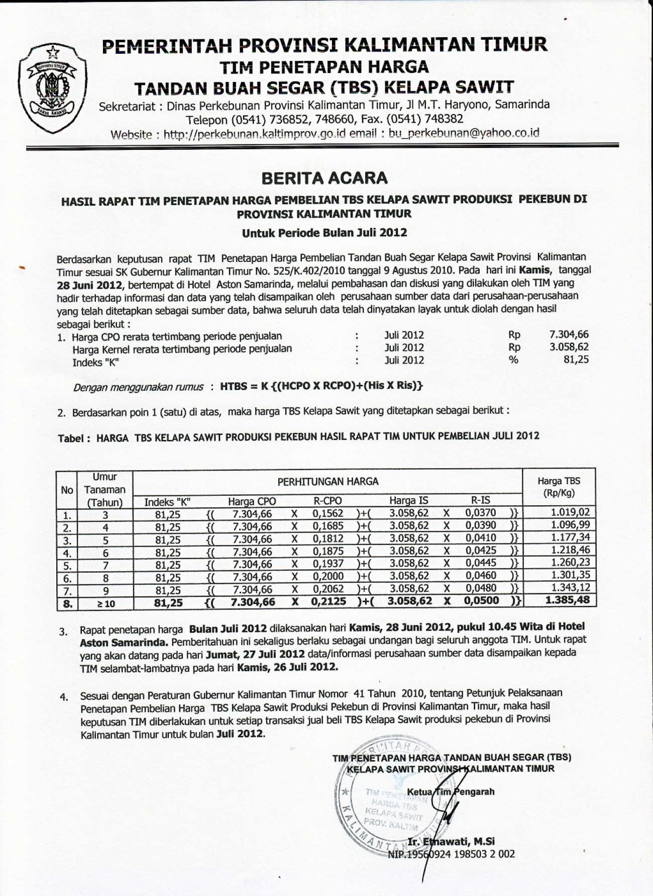 Informasi Harga TBS Kelapa Sawit Untuk Bulan Juli 2012