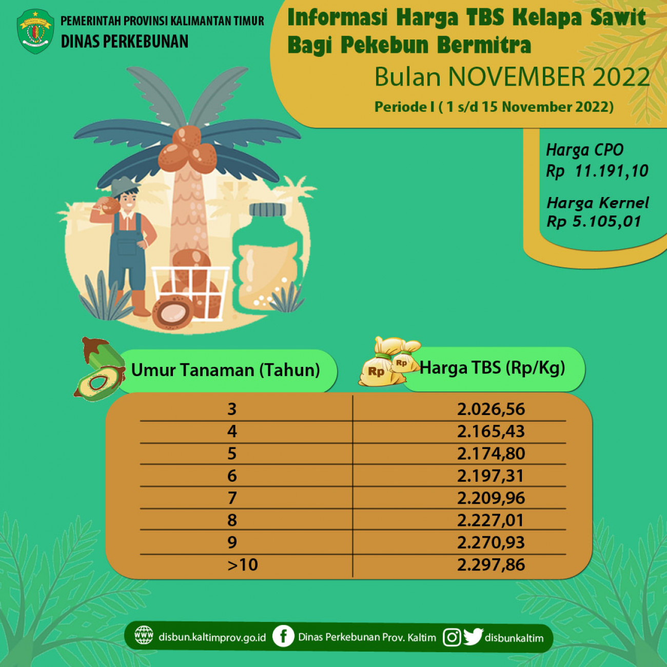 Informasi Harga TBS Kelapa Sawit Bagi Pekebun Bermitra Periode 1 - 15 November 2022