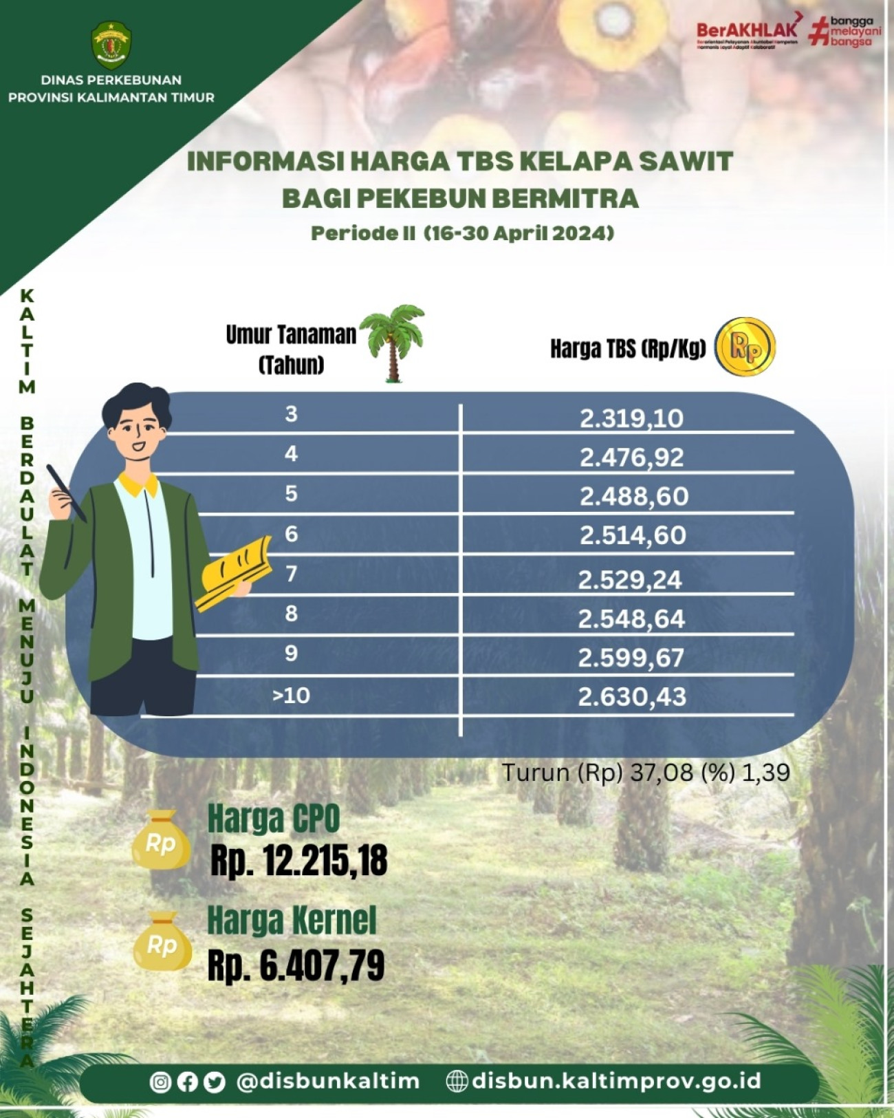 Informasi Harga TBS Kelapa Sawit bagi Pekebun Mitra Periode II Bulan April 2024